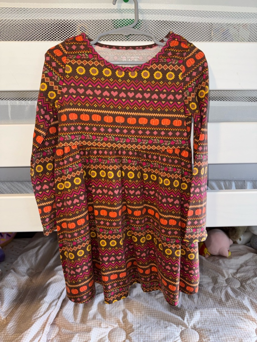 The Children's Place Brown Multi-Color Patterned Long-Sleeve Dress
